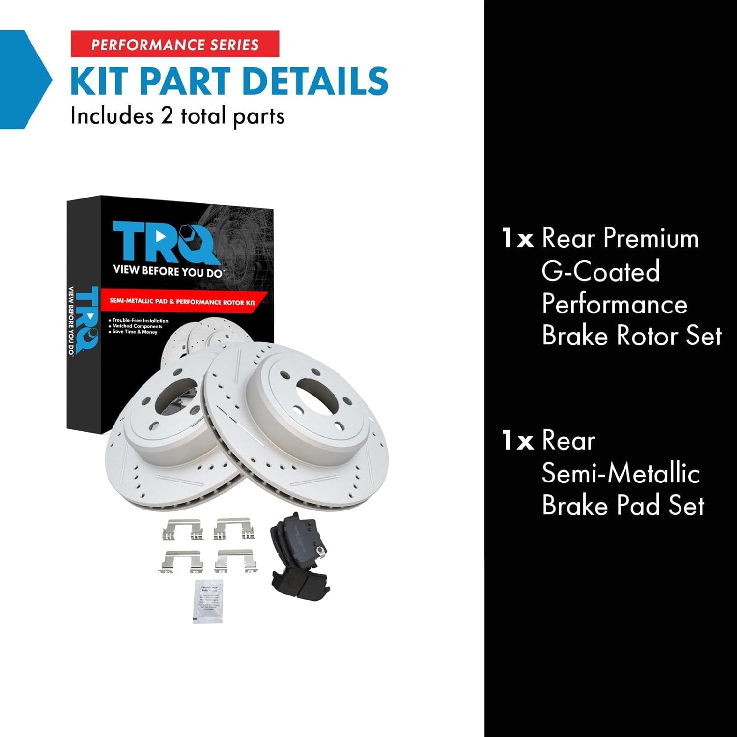 TRQ Rear Brake Pad and Rotor Set Semi Metallic Coated Drilled Slotted Rotors Compatible with 2005-2021 Chrysler 300 2006-2021 Dodge Charger 2009-2021 Challenger 2005-2008 Magnum