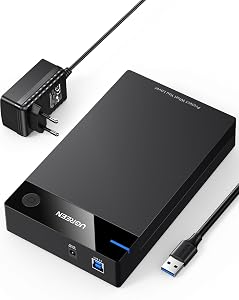 Carcasă externă UGREEN pentru hard disk de 3,5 inchi, 20TB, USB 3.0, UASP, 5Gbps, pentru unități HDD și SSD SATA I II III, cu sursă de alimentare, pentru WD, Toshiba, Seagate