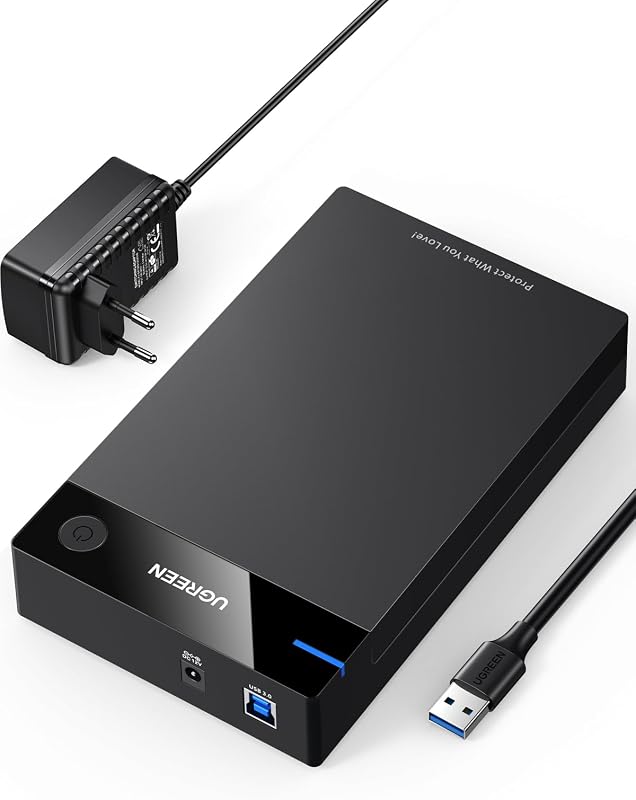 Carcasă externă UGREEN pentru hard disk de 3,5 inchi, 20TB, USB 3.0, UASP, 5Gbps, pentru unități HDD și SSD SATA I II III, cu sursă de alimentare, pentru WD, Toshiba, Seagate
