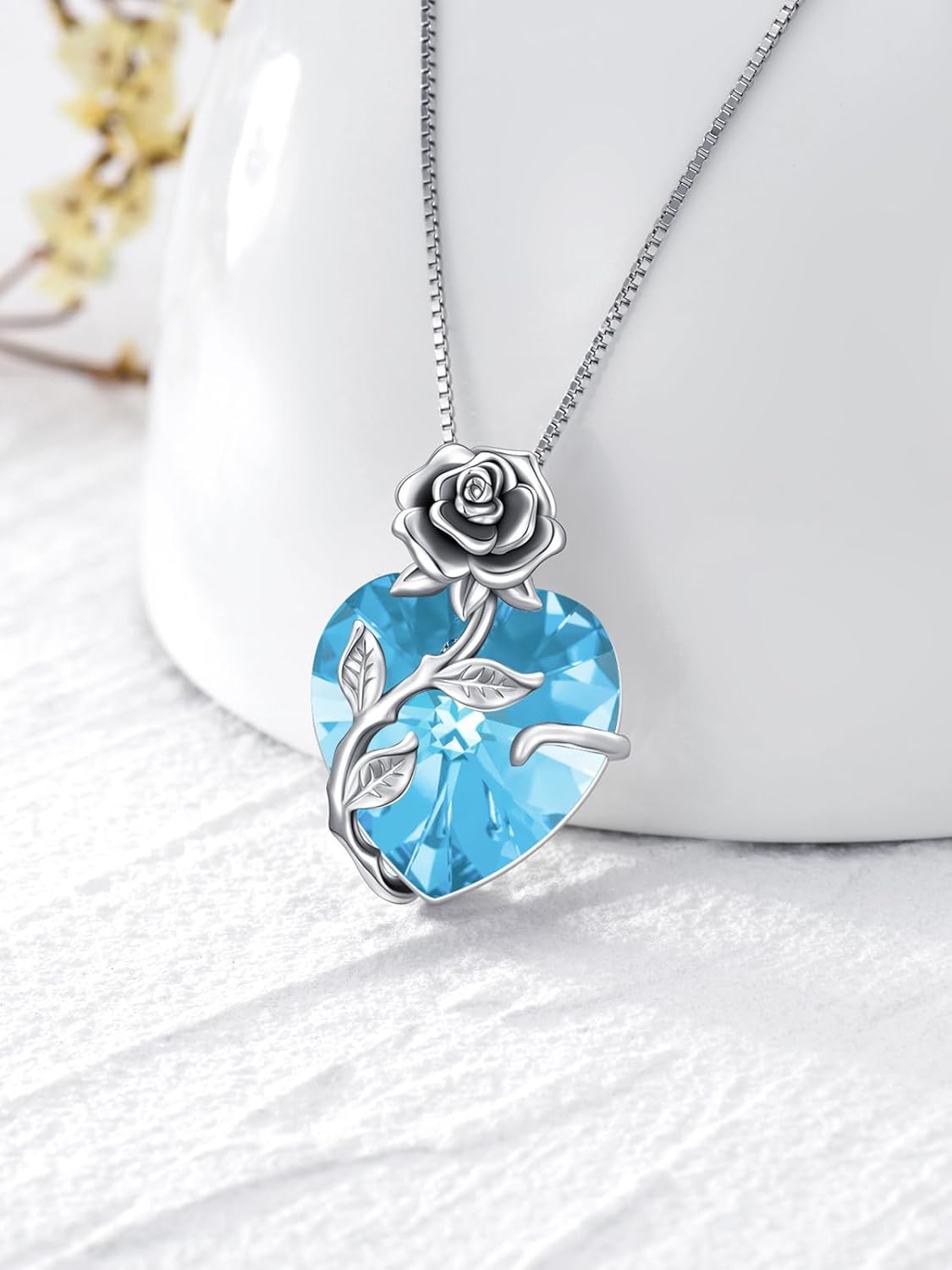 OCJ Valentines Day Gifts for Women Birthstone Necklace 925 Sterling Silver Rose Flower Heart Pendant Necklace Fine Jewelry Anniversary Valentine Birthday Gifts for Women Her Wife Girlfriend - Image 5