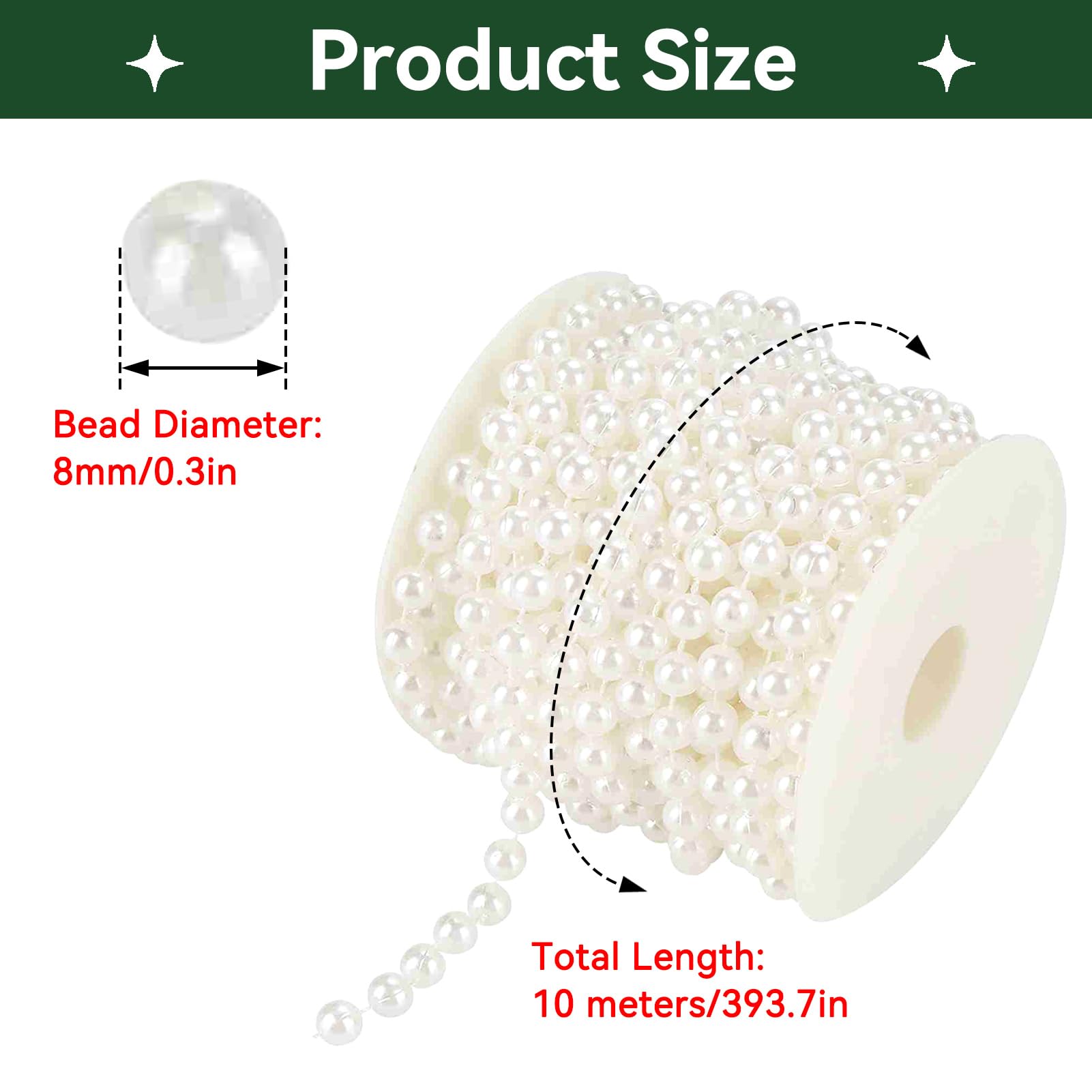 Set di Collana di Perle Decorative,10m Perle Artificiali Stringa Tenda Appendere Ghirlanda di Perline di Perle Finte da 8 mm Perline di Perline per Feste perline decorative per l'artigianato di perle
