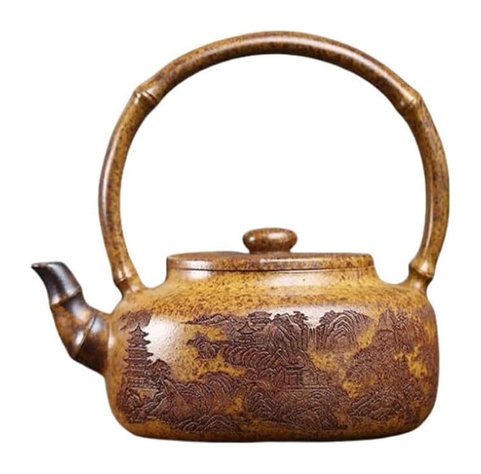 EBZFASO Chinese Clay Zisha Pot, Ceramic Teapot Hand Carved Mountain View Porcelain Tea Infuser