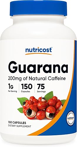 Nutricost Guaraná 1000 mg porción, 150 cápsulas vegetarianas – Suplemento energizante de cafeína brasileña a base de hierbas naturales