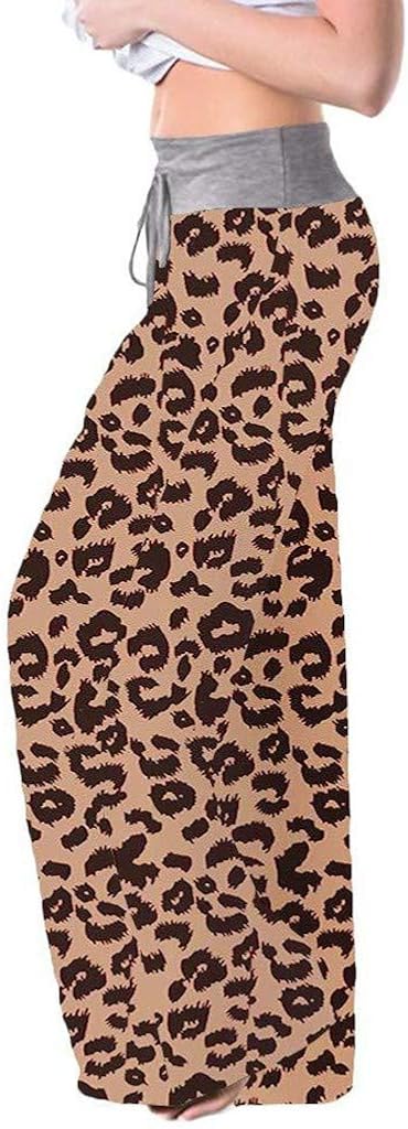 WOSHUAI Womens Leopard Printed Trousers,Casual High Waist Drawstring Straight Lightweight Sweatpants Yoga Athletic Pants Coffee : Clothing, Shoes & Jewelry