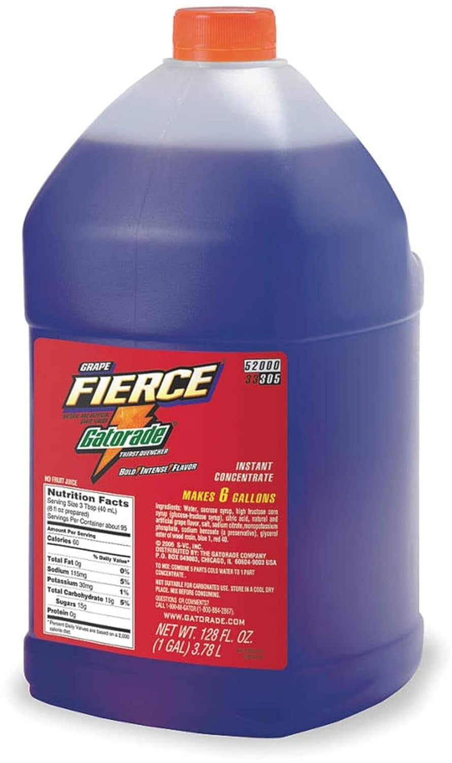 Gatorade 1 Gallon Liquid Concentrate Bottle Fierce Grape Electrolyte Drink - Yields 6 Gallons (4 Each Per Case)