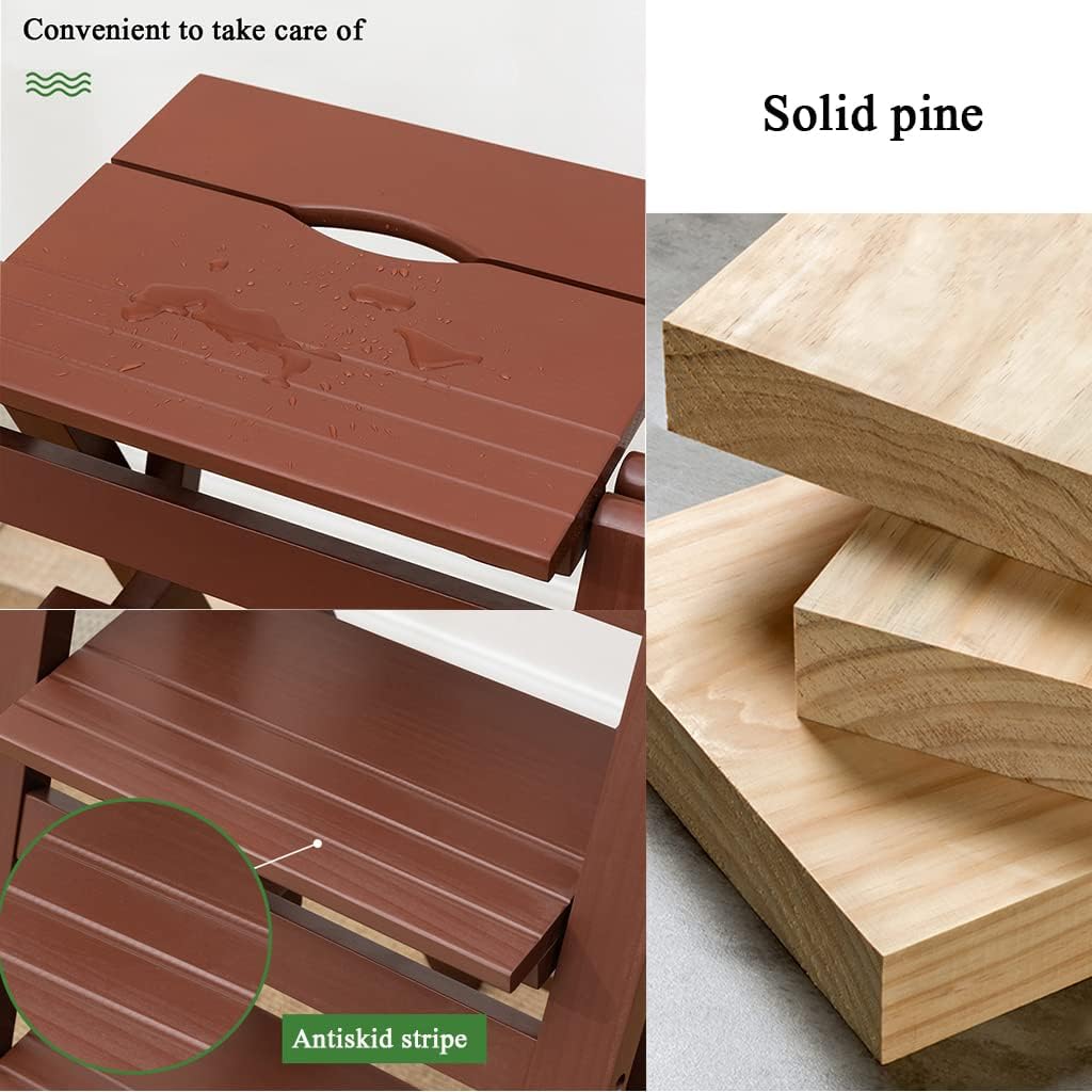 Solid Wood Folding Step Ladder Wide Non-Slip Pedal 120kg Load-Bearing Stable Step Stool No-Install Folding Step Ladder Stool Portable Step Ladder Multi-Colored