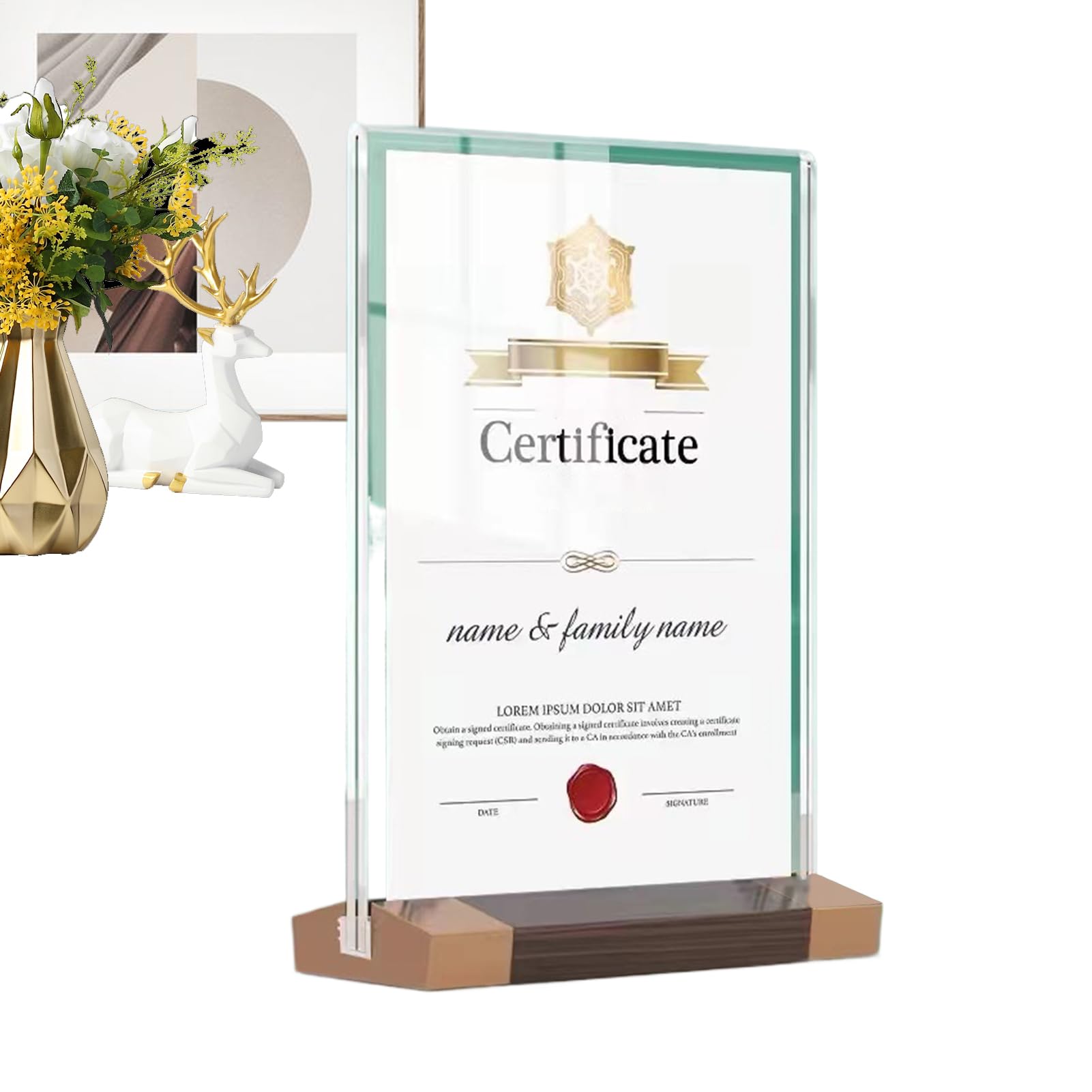 Ensemble de corniches - Cadre en bois décoratif rustique | Acrylique transparent avec base solide, support moderne pour photos souvenirs, certificats, récompenses, exposition de volants Bureau de