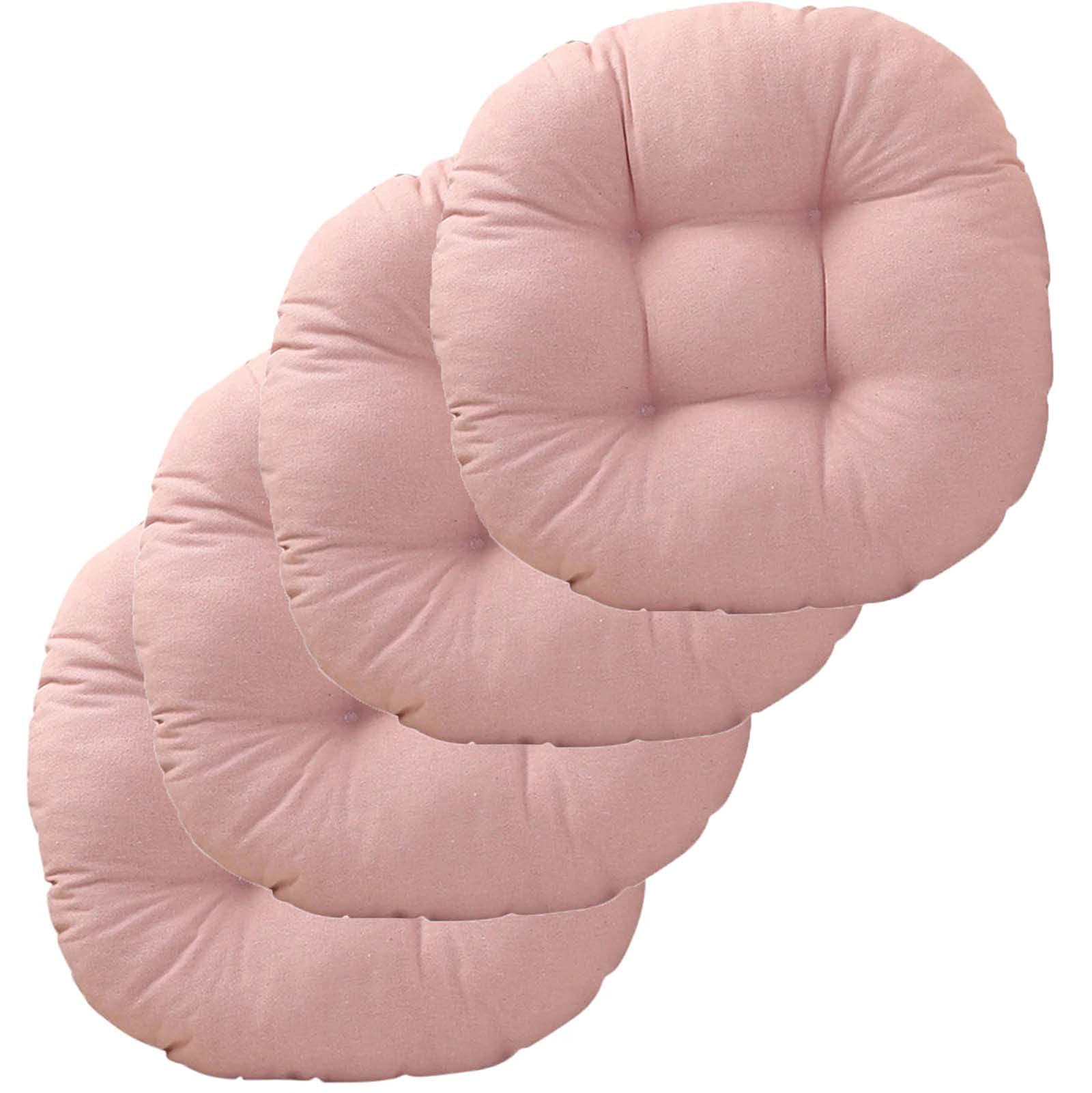 FOGUO Chair Cushion Set of 4, Chair Pads and Cushions for Dining Chairs, Seat Cushion for Chair Thick, Seat Round Cotton Chair Pads with Straps, for Home Office Outdoor Seats
