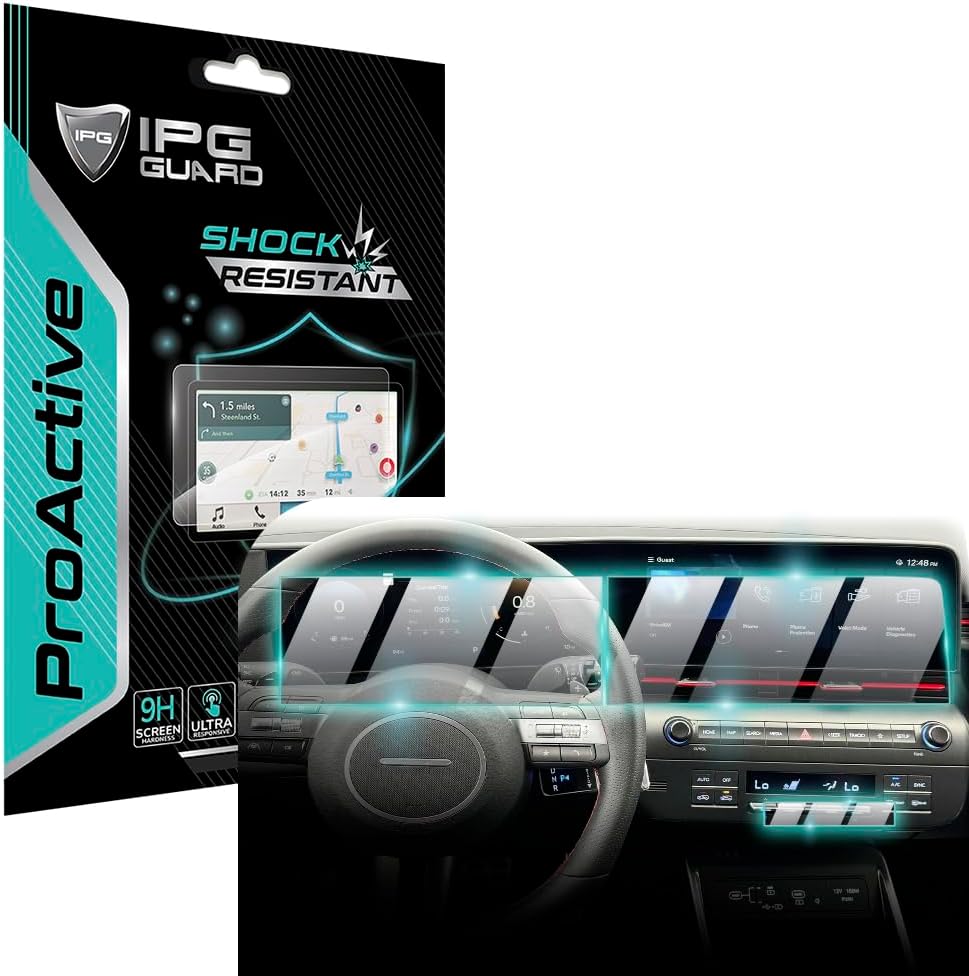 IPG ProActive for Hyundai 2024-25 Kona SE SEL Limited N-line 12.3" Navigation + Dashboard + Climate Display (3 Pieces) Display 9H Hardness Screen Protector Nano Ceramic Film Ultra Responsive for Kona