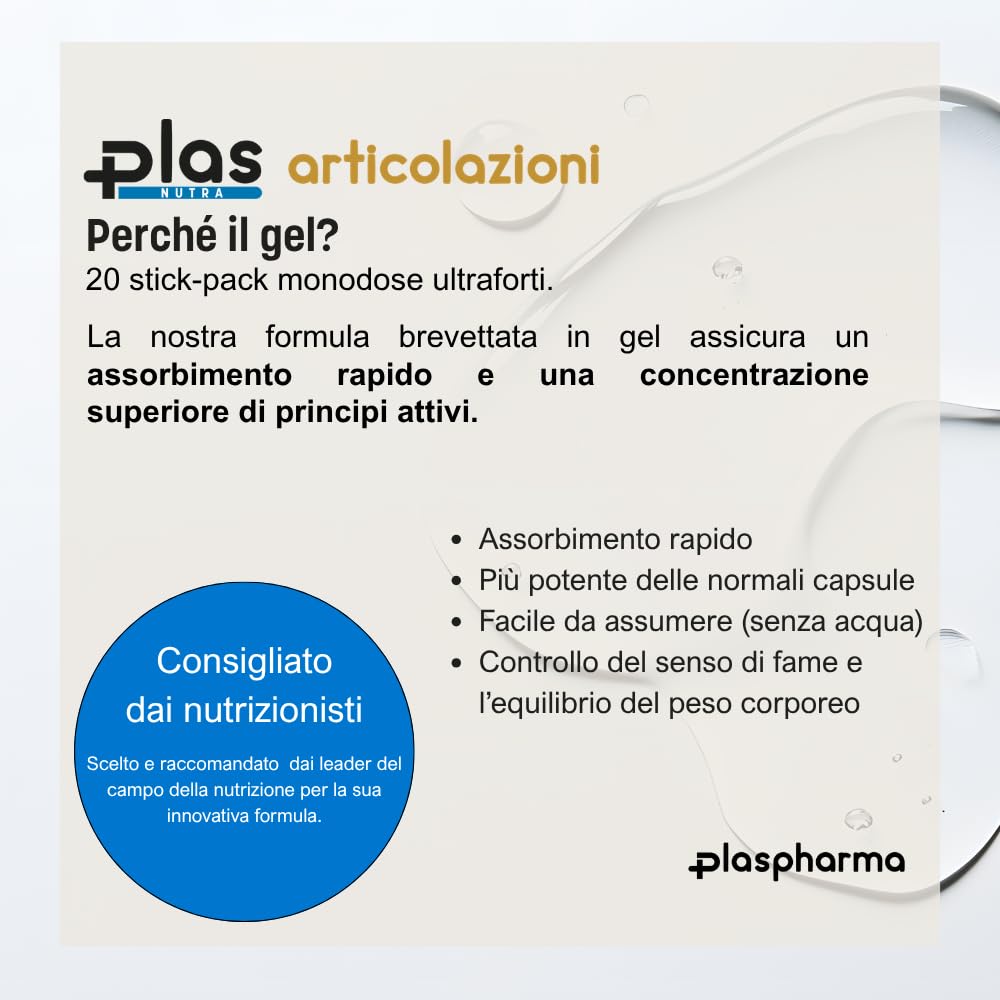 Articolazioni - Integratore con Glucosamina, Condroitina, Boswellia 600 mg, Acido Ialuronico, Collagene Tipo II, Vitamina C - 20 Stick Pronti all'Uso, Gel Bio-Enhancer® Brevettato, Vegano