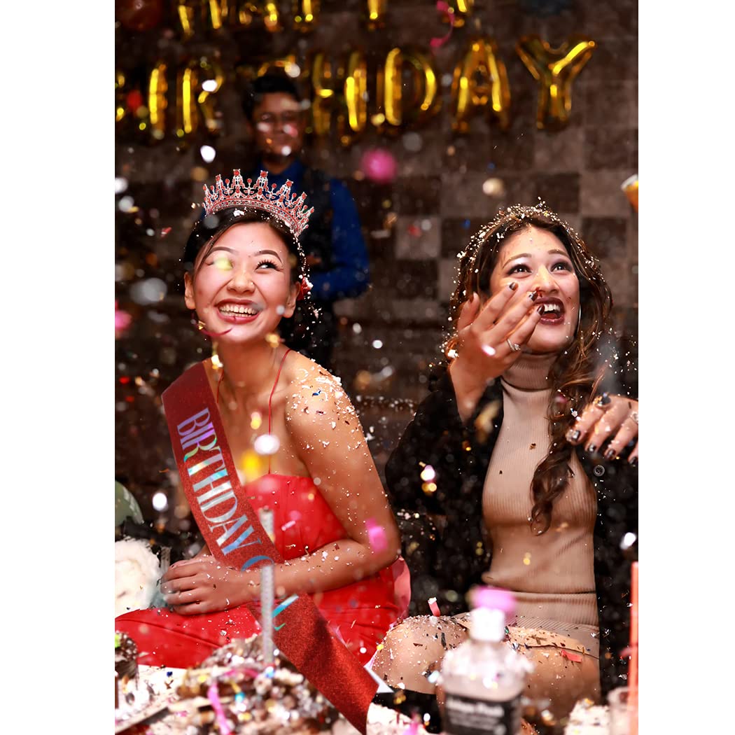 AOPRIE Birthday Girl Sash for Women Guardian Soldiers Birthday Crown for Women Birthday Tiara for Women Birthday Girl Headband Princess Crown Rhinestone Happy Birthday Accessories Red - Image 3