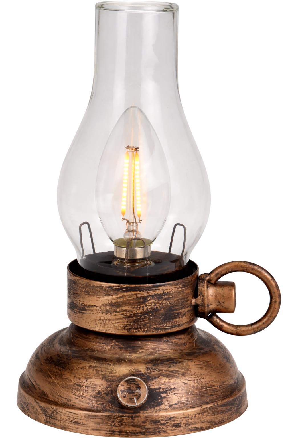 Vintage LED Oil Lantern – Battery Operated Rustic Table Lamp with Warm White Light – Antique Bronze Hurricane Lamp for Home, Garden, Camping & Outdoor Decor