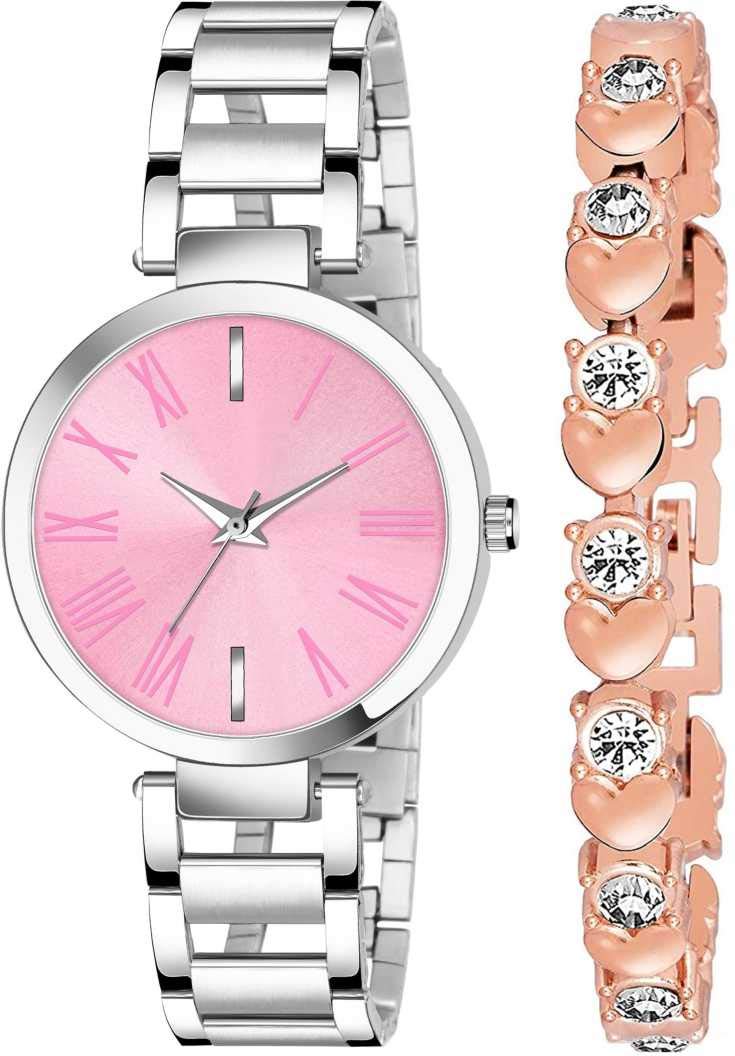 New Unique Designer Combo Of Pink Dial Stainless Steel Strap and Diamond Studded RoseGold Bracelet (B08XZR56WC) Amazon Price History, Amazon Price Tracker