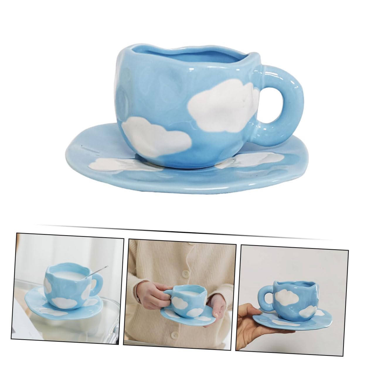 Healifty Taza de Café Retro de Cerámica con Platillo, Diseño Nube
