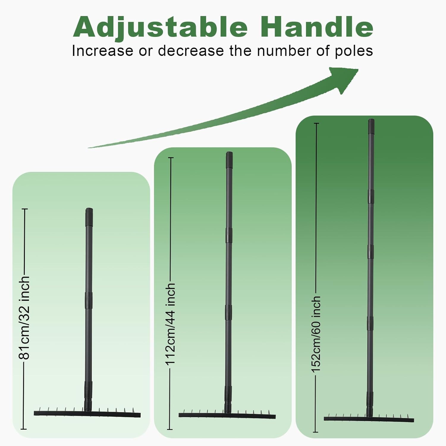 60" Bow Rake 12 Tines Metal Head Rakes with Adjustable Handle, Thatch Rake for Gathering Thatch Loosening Soil Leveling Lawn Farming Land