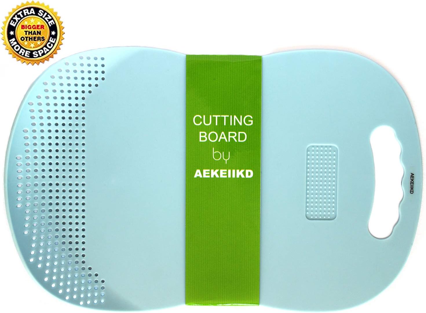 Premier Multipurpose Plastic Cutting Board for Kitchen, Choopping Board with Garlic Press and Colander Function, Cleaner than Bamboo, Flexible Grip Handle, Dishwasher Safe, BPA Free, by AEKEIIKD