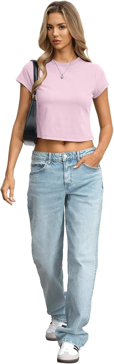 Womens Cotton T Shirts Basic Baby Tee Crop Tops Crewneck Slim Fit Short Sleeves Tee Summer Cute Clothes 2026 - Image 6
