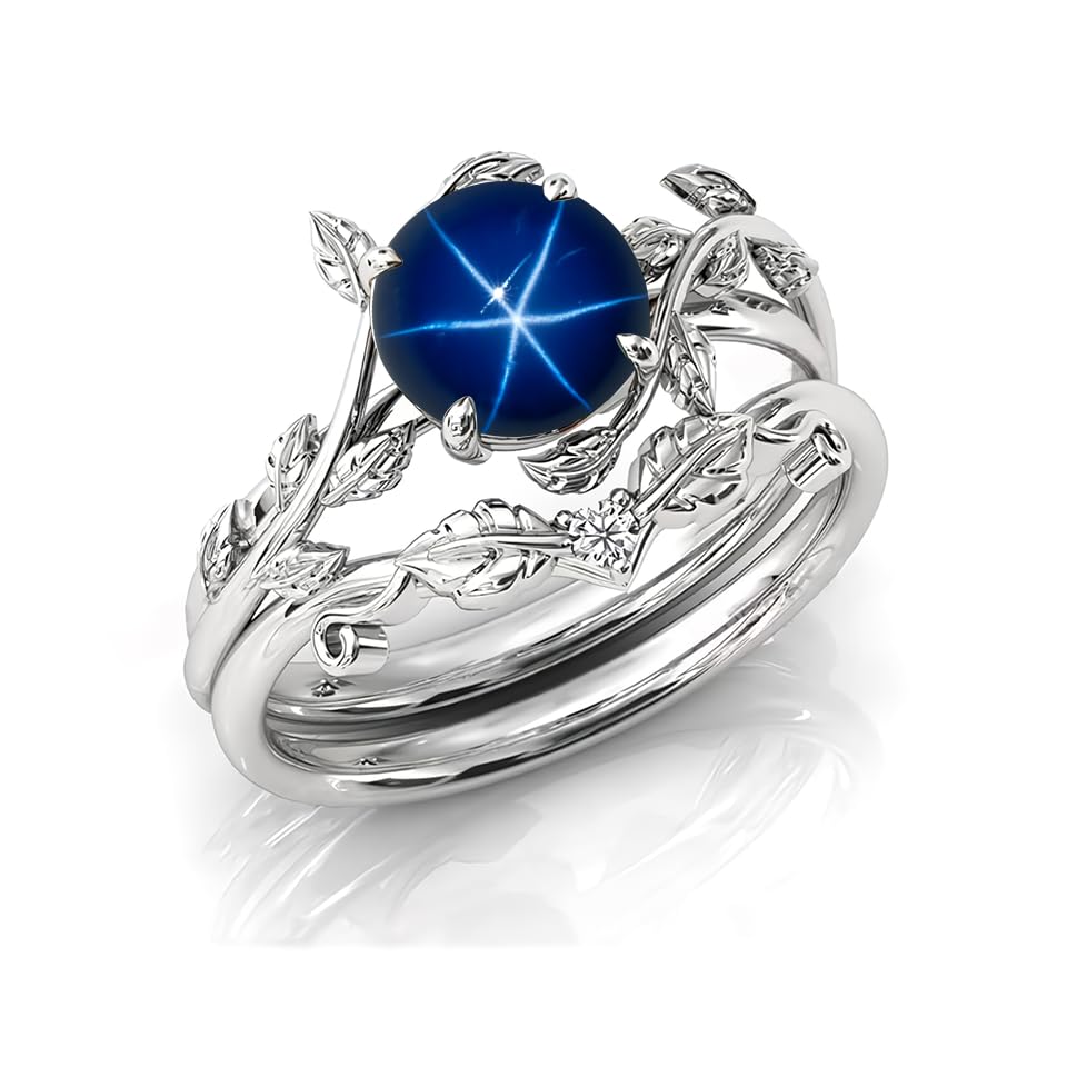 Gemstone Engagement Ring 1ct Gemstone and Moissanite Wedding Ring Sets for Women Art Deco Vine Leaf Gemstone Ring Bridal Sets Gemstone Engagement Ring Set Anniversary Promise Ring4