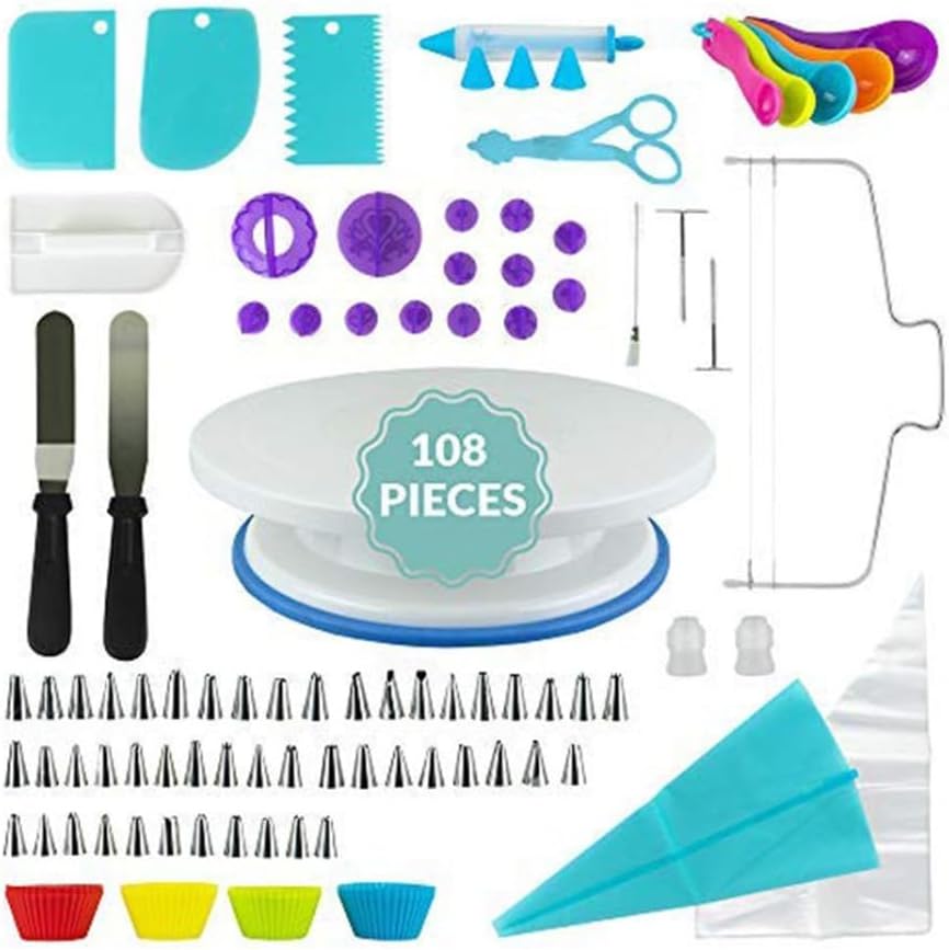 108 Piece Cake Turntable Set 48 Flower Mouth Butter Spatula Flower Nail Tool
