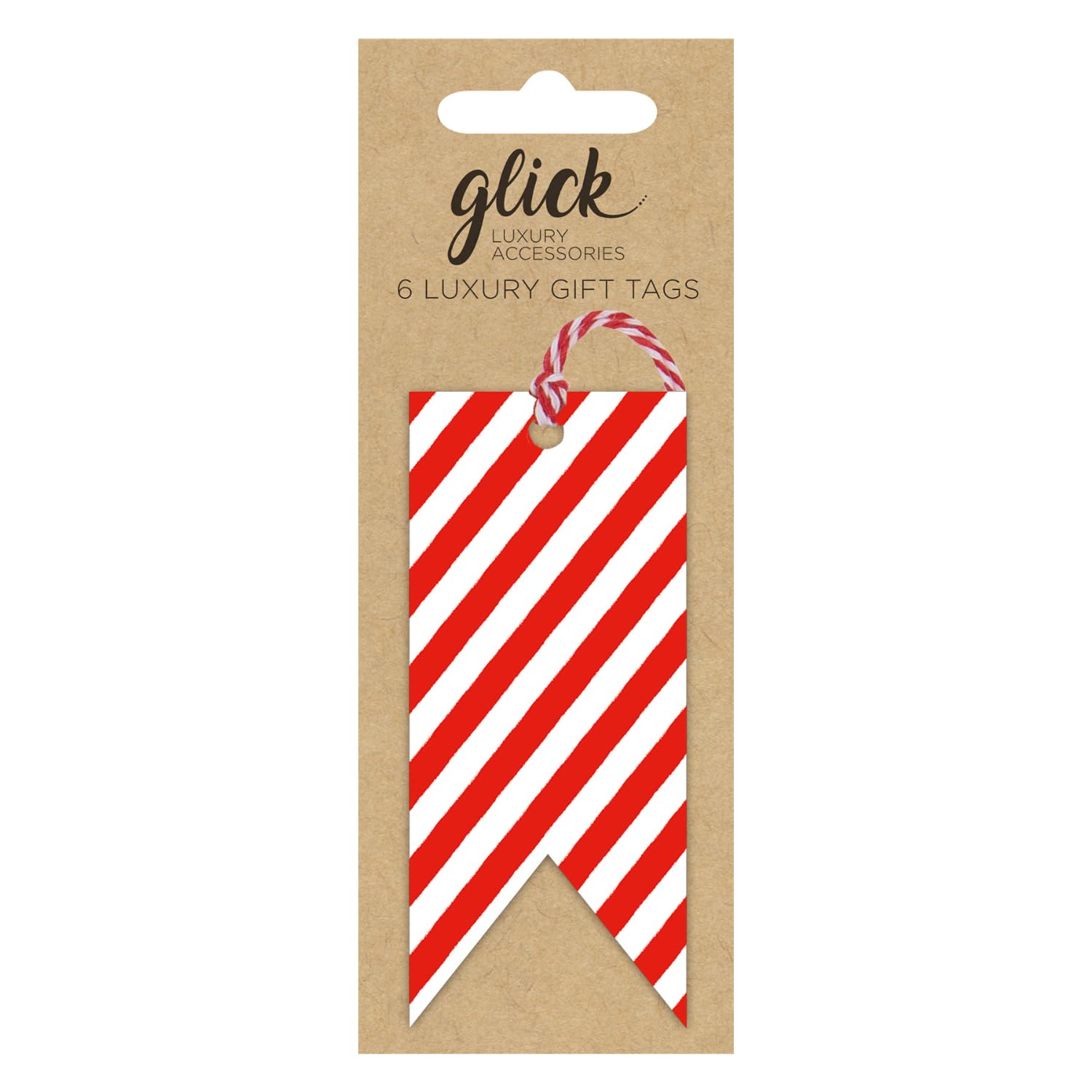 Glick Christmas Gift Tags, Candy Cane, Pack of 6, Fully Recyclable, Red & White