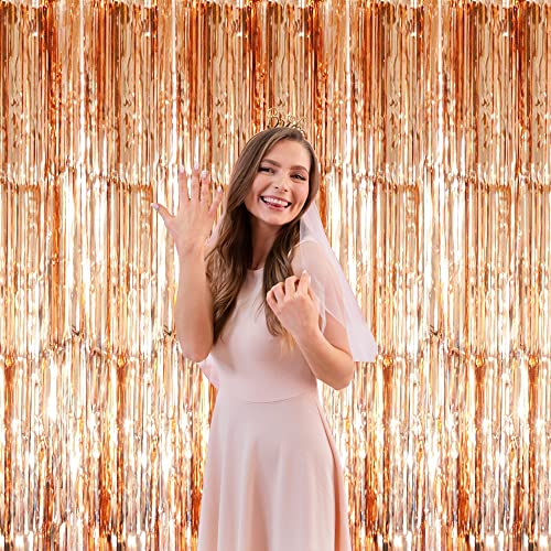 Image of GOER 3.2 ft x 9.8 ft Metallic Tinsel Foil Fringe Curtains for Party Photo Backdrop Wedding Decor (3 Packs,Champagne Gold)