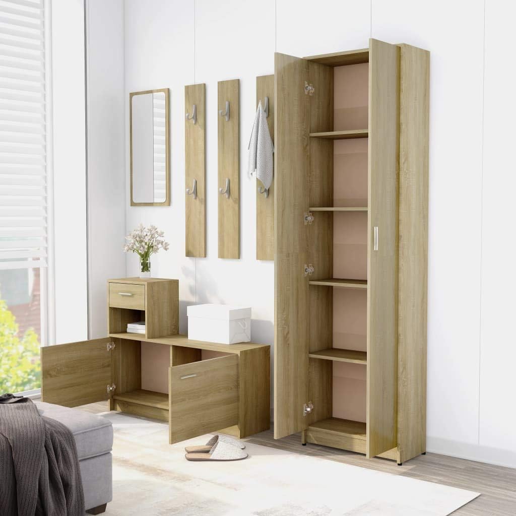 Hallway Wardrobe Kids Locker Storage with 5 compartments for Bedroom, Kids Room, School, Office, Home, Hallway, 21.65" x 9.84" x 74.41" Chipboard(Sonoma Oak)