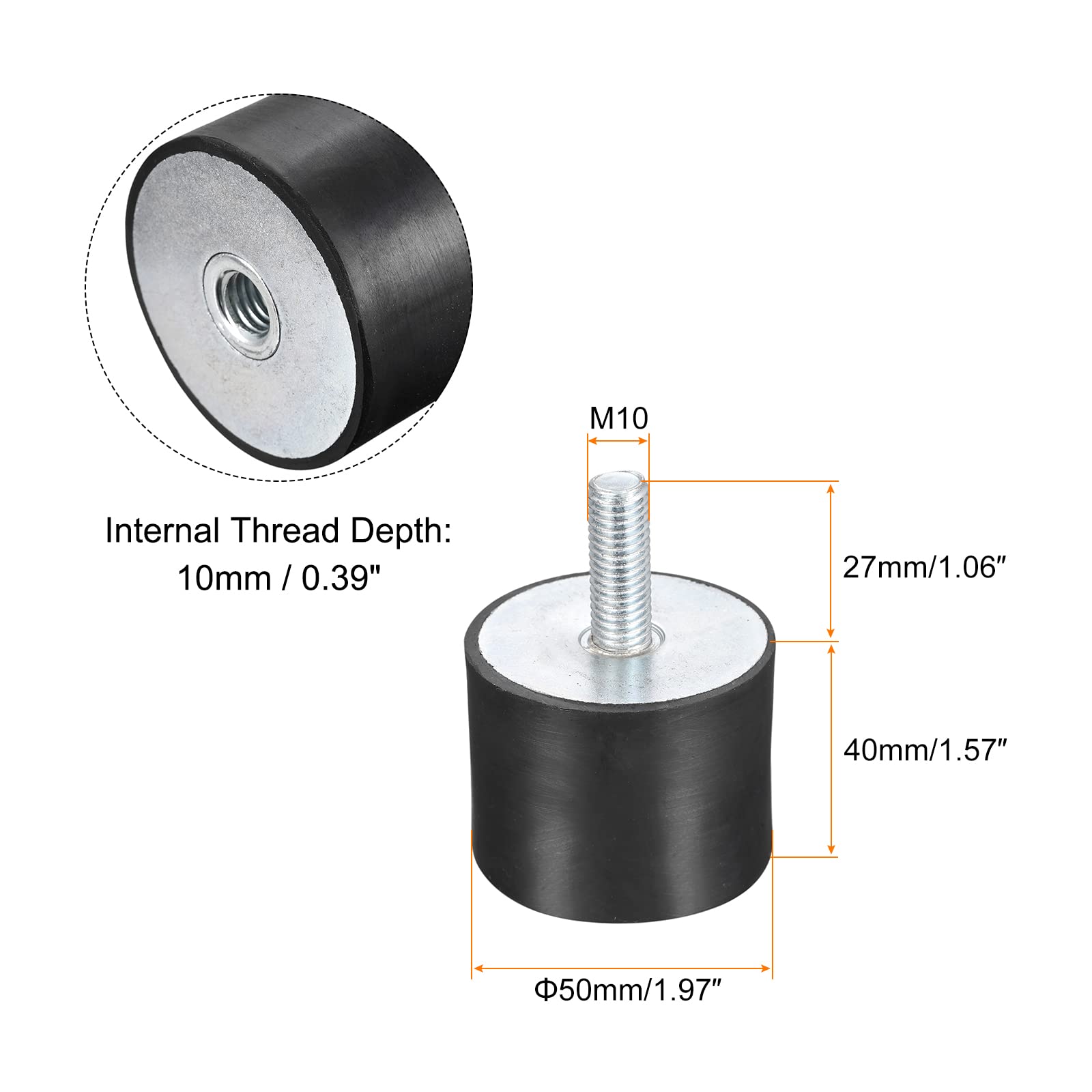 sourcing map 4pcs Silent Bloc M10 Mâle/Femelle Support Caoutchouc Amortisseur Vibration Isolateur Choc Absorbeur D50mmxH40mm
