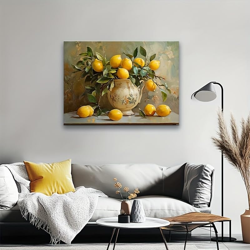 Cuadro de limones en lienzo de 40x65cm con marco interior estilo bodegón floral 3