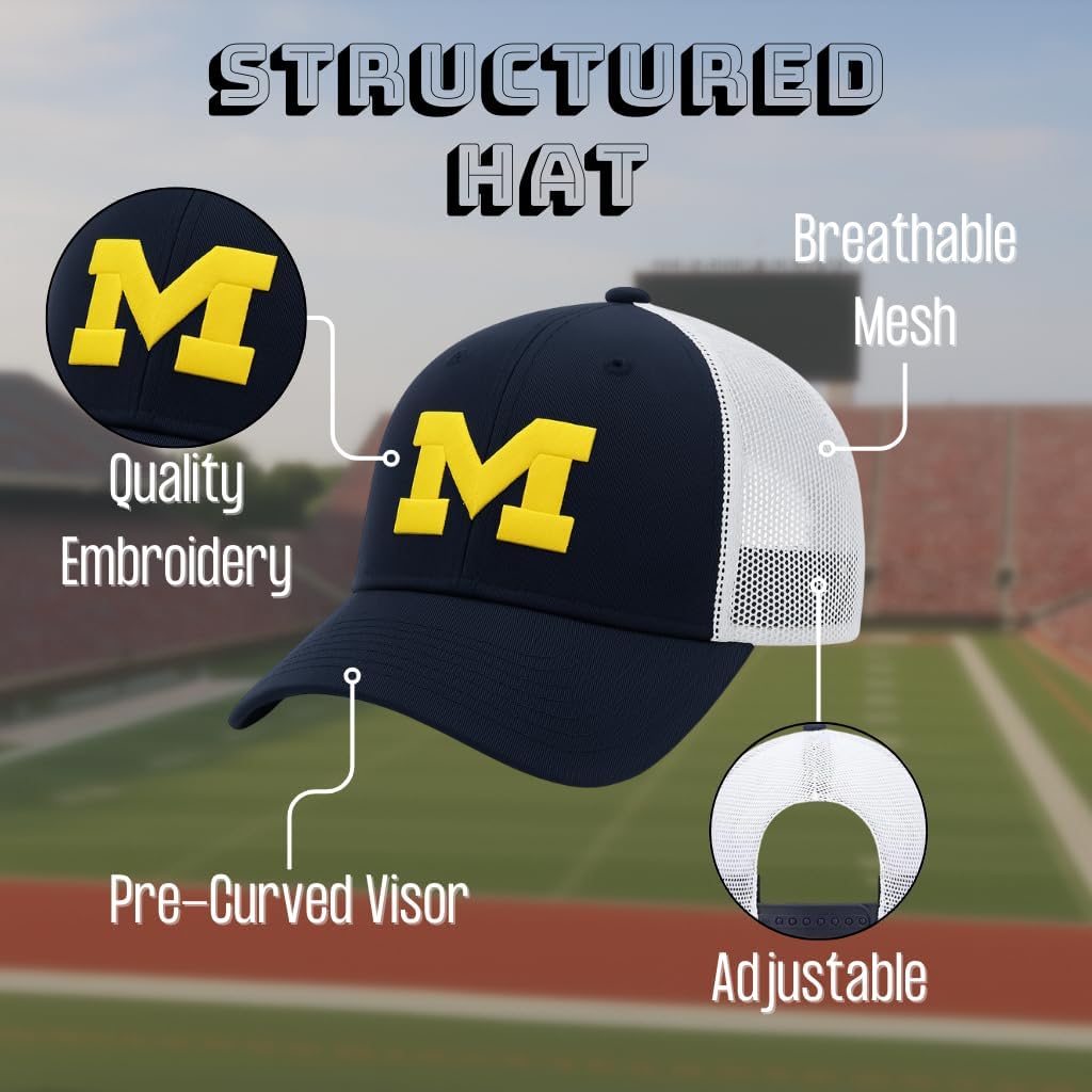 Officially Licensed Michigan University Blue Mesh Trucker Hat Adjustable Classic Team Logo Cap