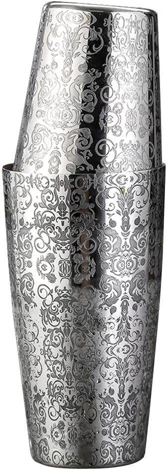 NALACAL Cocktail Shaker, Stainless Steel Boston Shaker Tin, with Etched Pattern, 2 PCSUnweighted Cocktail Shaker 18oz & 28oz, Martini Shaker, Drink Mixer, Professional Bartender Kits (Royal Pattern)