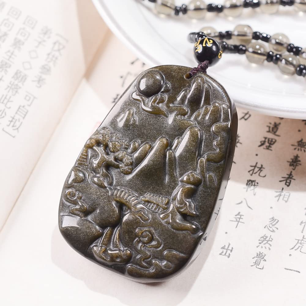 Natural Gold Obsidian Black Obsidian Mountain Water Carving Stone Quartz Crystal Collection Healing - Image 2