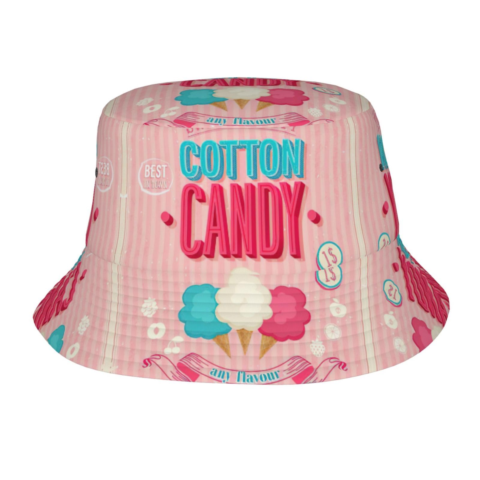 SDFHU Wurton Cotton Candy Print Unisex Cute Trendy Lightweight Bucket Hat Outdoor Aesthetic Fisherman Cap Sun Hat Black