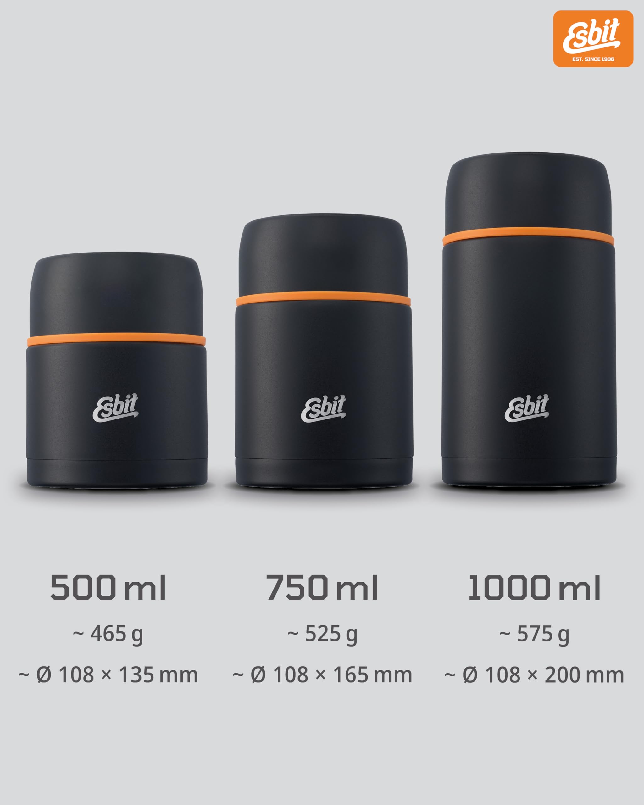 Esbit Contenitore termico classico, per alimenti, 750 ml, nero, in acciaio inox, per alimenti caldi e freddi