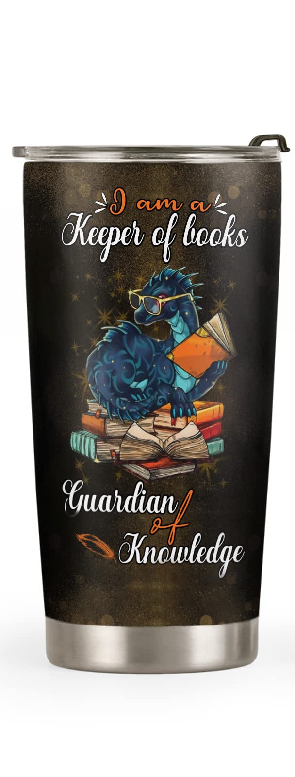 64HYDRO 20oz Keeper of Books Guardian of Knowledge Dragon Lover Tumbler Cups with Lid, Double Wall Vacuum Thermos Insulated Travel Coffee Mug - TTR2610011
