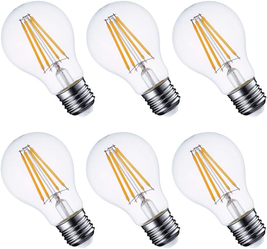 GMY 60 Watt Equivalent, E26 Base A19 Dimmable LED Filament Light Bulb, 8.3W Vintage Edison Bulb, 2700K Warm White, 6Pack
