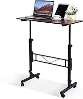 KLSMYHOKI Adjustable Height Standing Desk with Wheels - Portable 16x31.5" Mobile Laptop Stand Up Table, 27-43.5" Sit Stand Home Office Desk