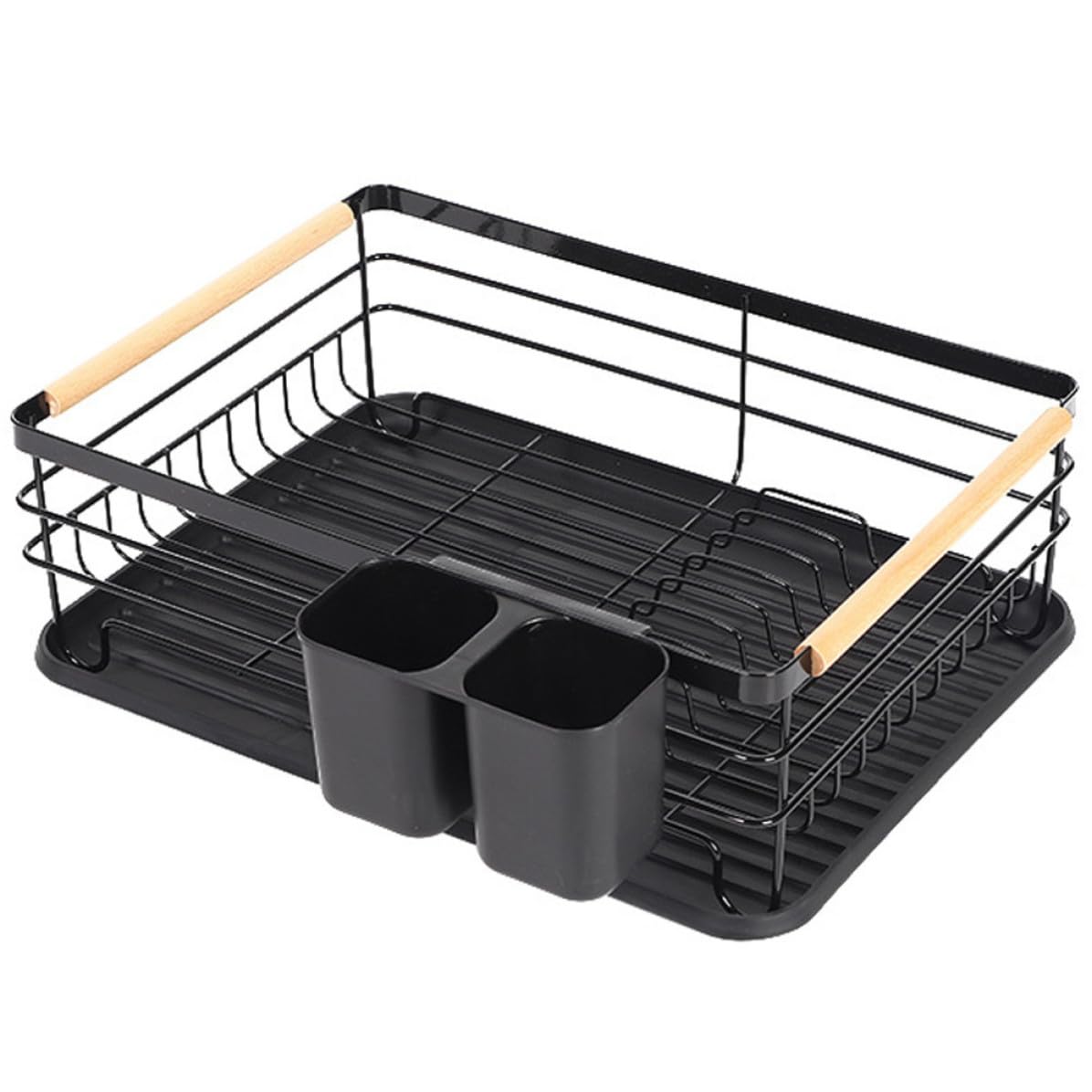 Escurridor para Organización Diseño de Compartimentos de Hierro Negro de Platos y Drenaje Inferior y Secado de Cocina en Encimera