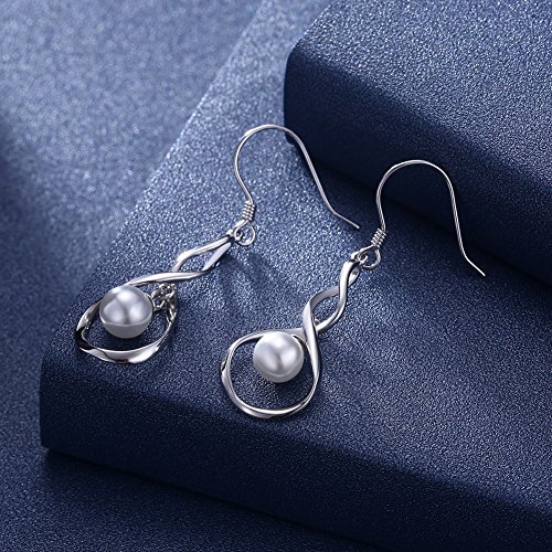 Dainty Pearl Infinity 925 Sterling Silver Dangle Earrings for Women Girls Wedding Fashion Bridesmaid Dangling Hypoallergenic3