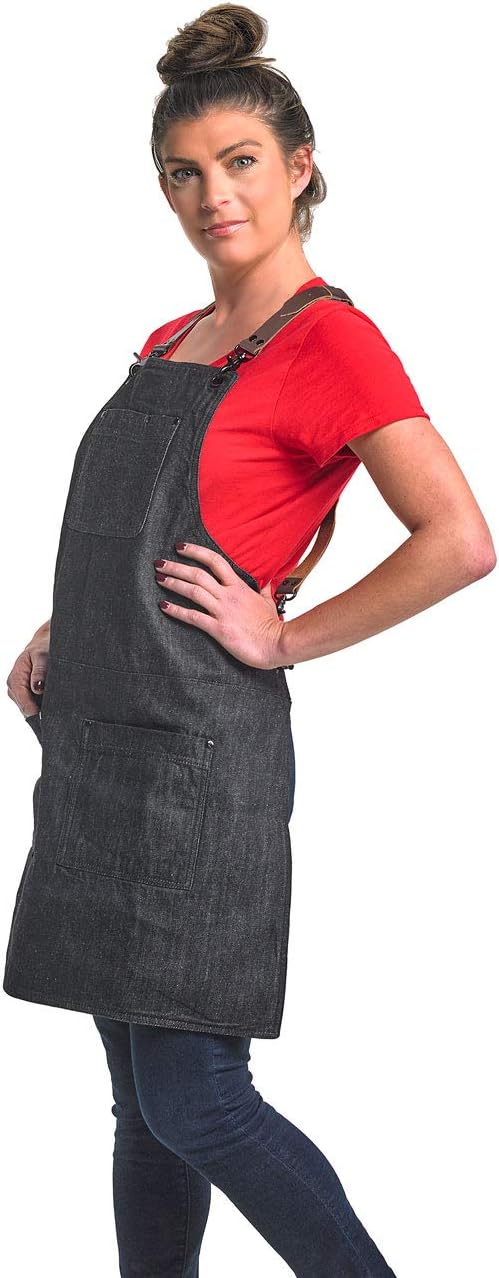 Best Cyber Deals 🔥 Mercer Culinary Metro Edge Server Apron, Bib, Renegade Black Denim with Brown Leather Straps