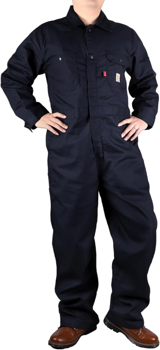 BOCOMAL FR Coveralls Men Lightweight Strecth Ripstop Flame Resistant CAT2 | 7oz Stretch 98%Cotton 2%SP Fire Retardant NFPA 2112 UL Certified,Water/Stain Repellent,Relaxed Fit Work Coveralls