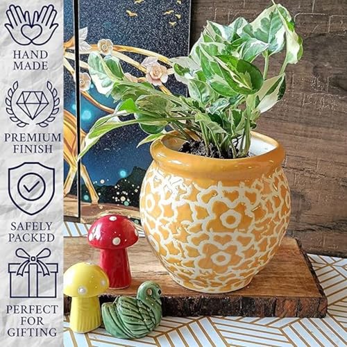 Image of Niyara Ceramic planters pots for Indoor Outdoor Home, Garden Office Decor Balcony Planters Gamla Flower Size Small 6 inches (Yellow Drop)
