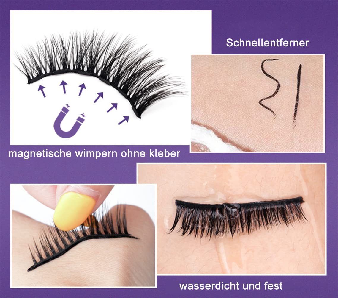 Magnetische Falsche Wimpern Kit 3D Künstliche Wimpern Natürliche Glueless Handgemachte Falsche Eyelashes Wasserfester Eyeliner 5 Paar Wiederverwendbare Magnet Wimpern Mit Pinzette Und Schere