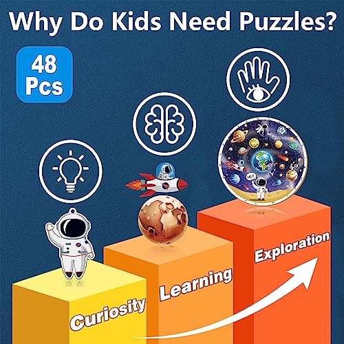 Iplay, Ilearn Kids Puzzle Ages 4-8, Wooden Solar System Floor Puzzles Ages 3-5, Large Round Space Planets Jigsaw Puzzle Toys, Educational Learning Gift For 6 7 8 Years Old Toddlers Boys Girls Children #TOP1