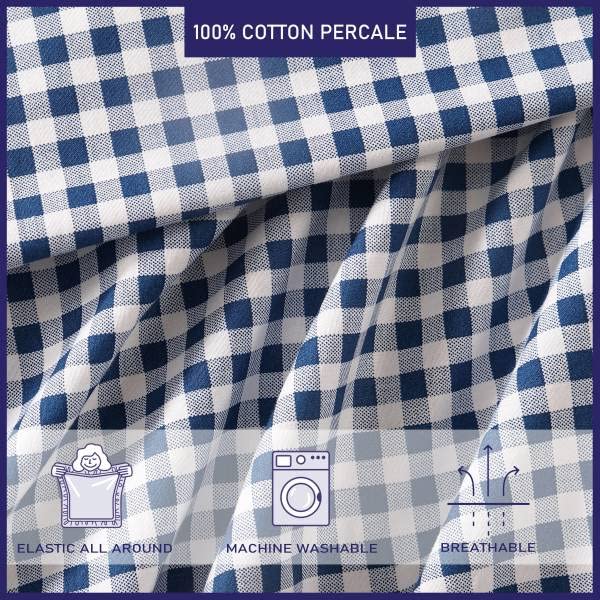 Poppy & Fritz - Twin Sheets, Cotton Percale Bedding Set, Crisp & Cool, Lightweight Home Decor (Gingham Plaid Navy, Twin)