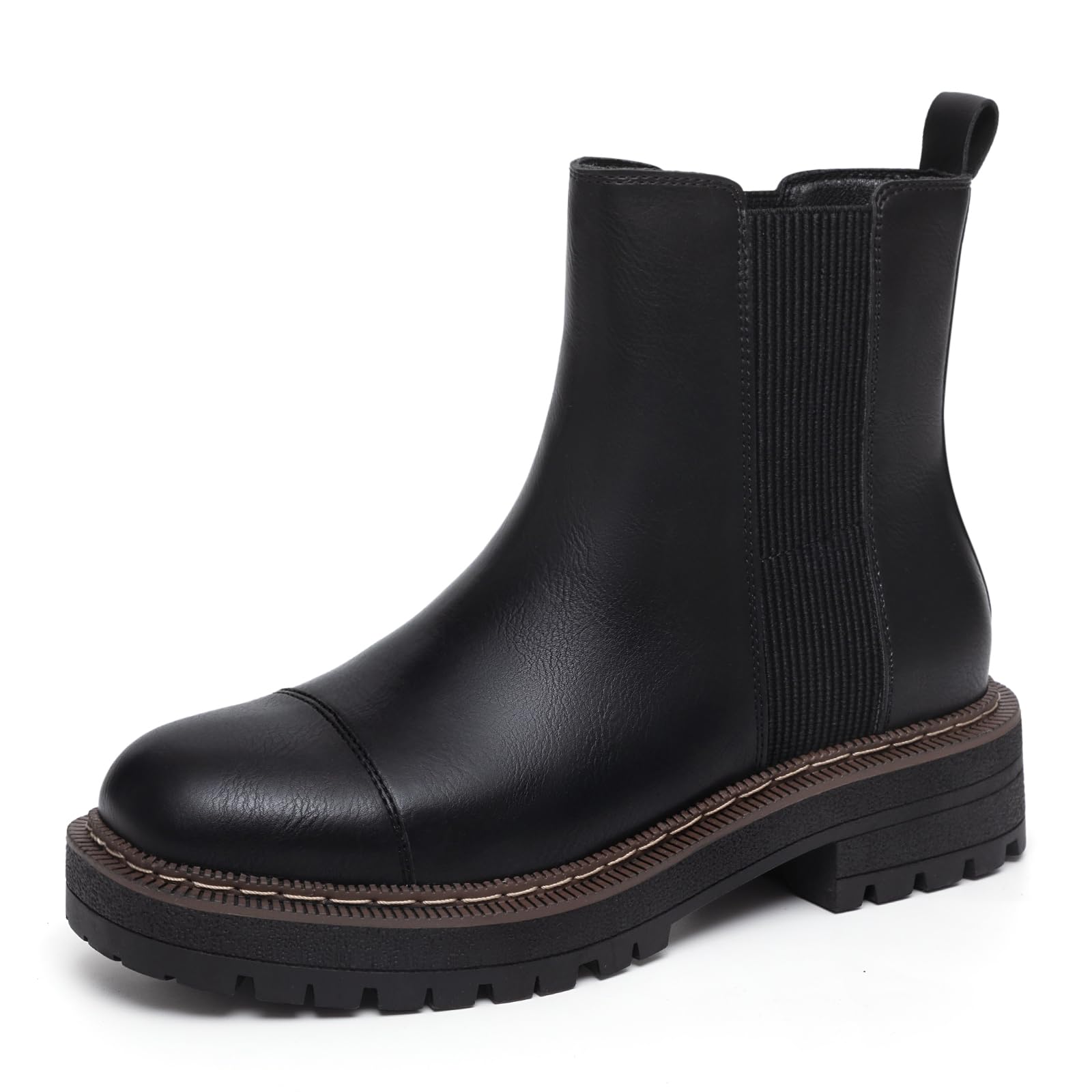 Athlefit Womens Chelsea Boots Platform Chunky Heel Slip On Elastic Lug Sole Ankle Booties