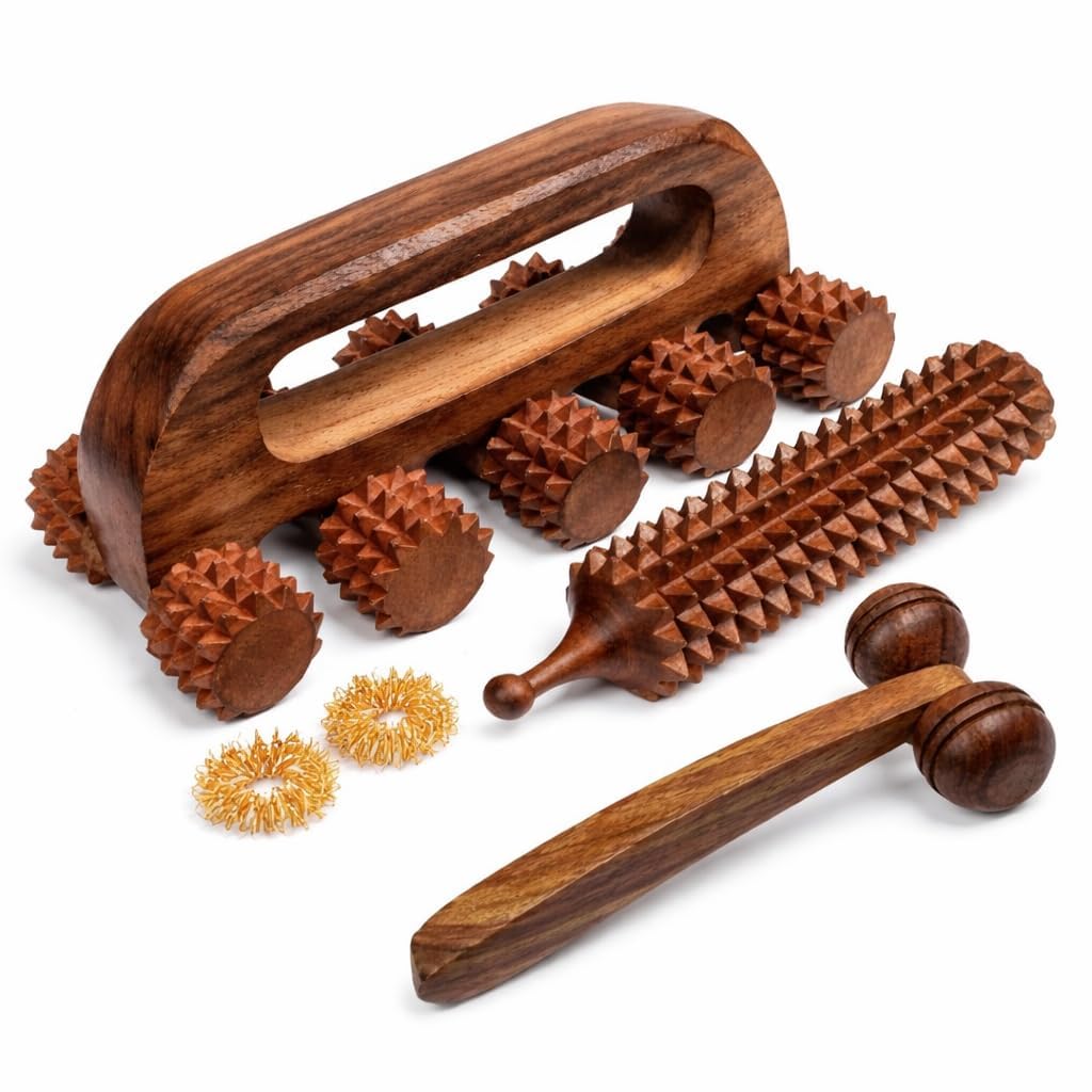 Masterarts Wooden Acupressure Back Massager Back for Pain Relief, Multi-Purpose Body Massager With 10 Manual Massage Roller-image-20