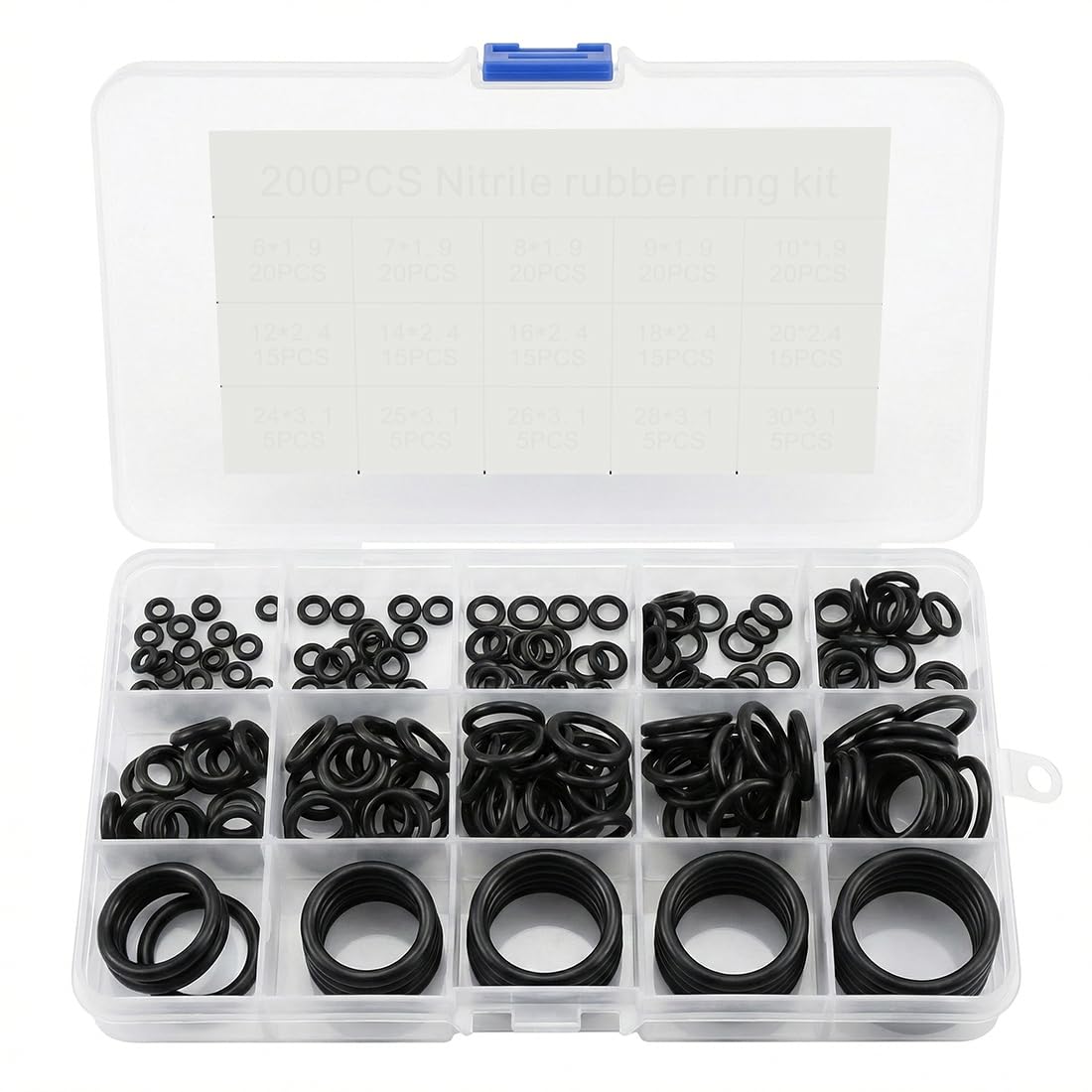 Set 200 Guarnizioni ad Anello in Gomma, Kit Riparazione Idraulica Universale per Perdite d'Acqua, Assortimento O-Ring Multidimensione per Rubinetto, Giardinaggio e Auto