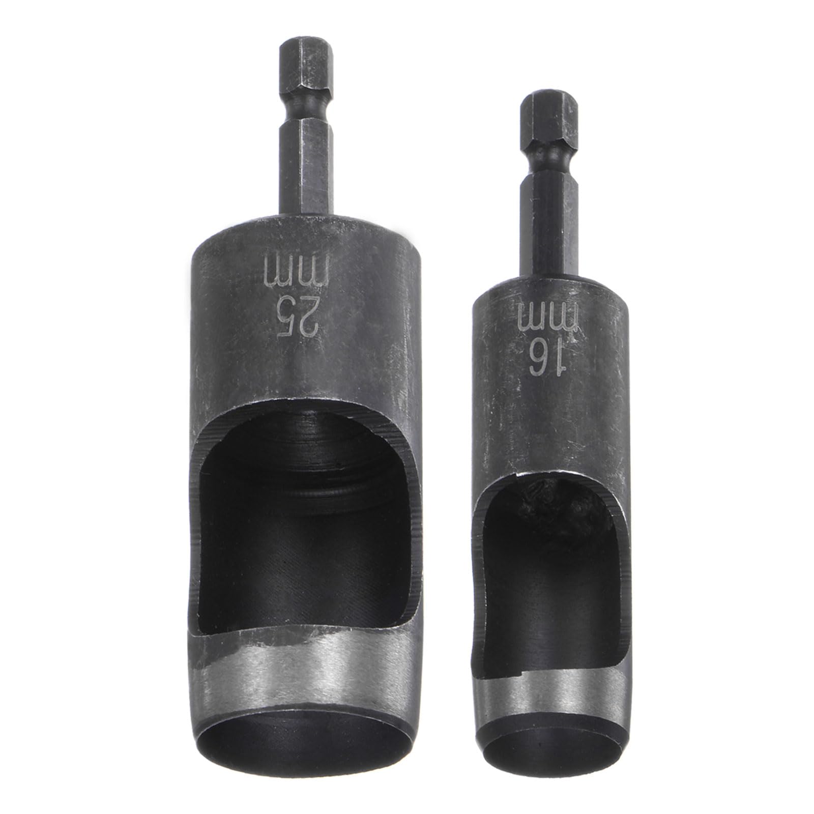 HARFINGTON 2pcs 16mm,25mm Leather Hollow Hole Punch 1/4" Hex Shank for Drills, Belt Hole Punch Punching Cutter Tool for Thick Fabrics Leathercraft Working