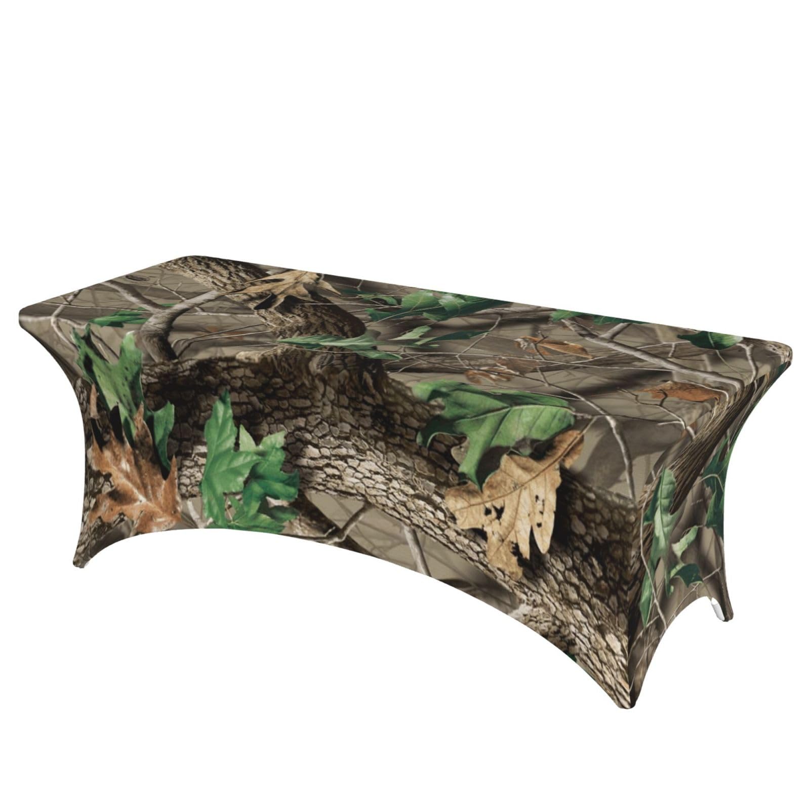 DCEHGEW 6FT Spandex Rectangular Table Cloth, Hardwoods Green Camouflage Printed Fitted Elastic Tablecloths Washable Table Cover for Event, Wedding, Banquet & Party