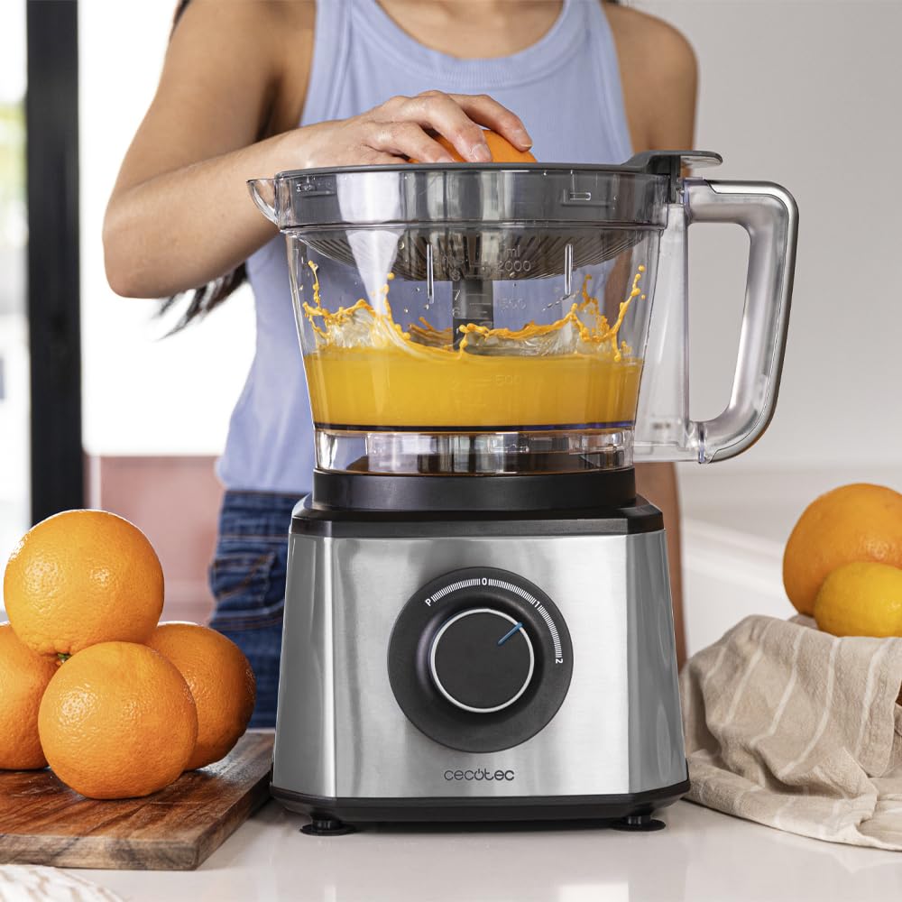 Cecotec Robot culinaire Paprika 1300, 2000W de puissance, en acier inoxydable, bol de 3,5 L, 2 vitesses, 3 disques de coupe, 1 lame pour hacher et 1 pour pétrir